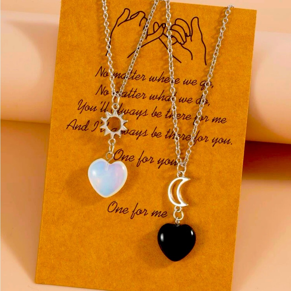 Friendship necklaces, sun and moon crystal hearts